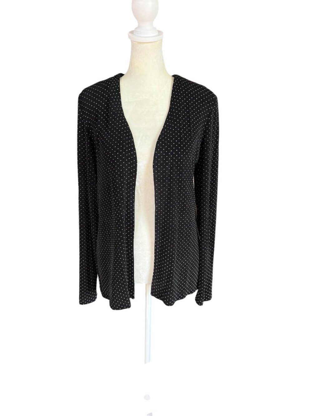 Ronnie Nicole Petite Sport black with white textured dots cardigan sweater P